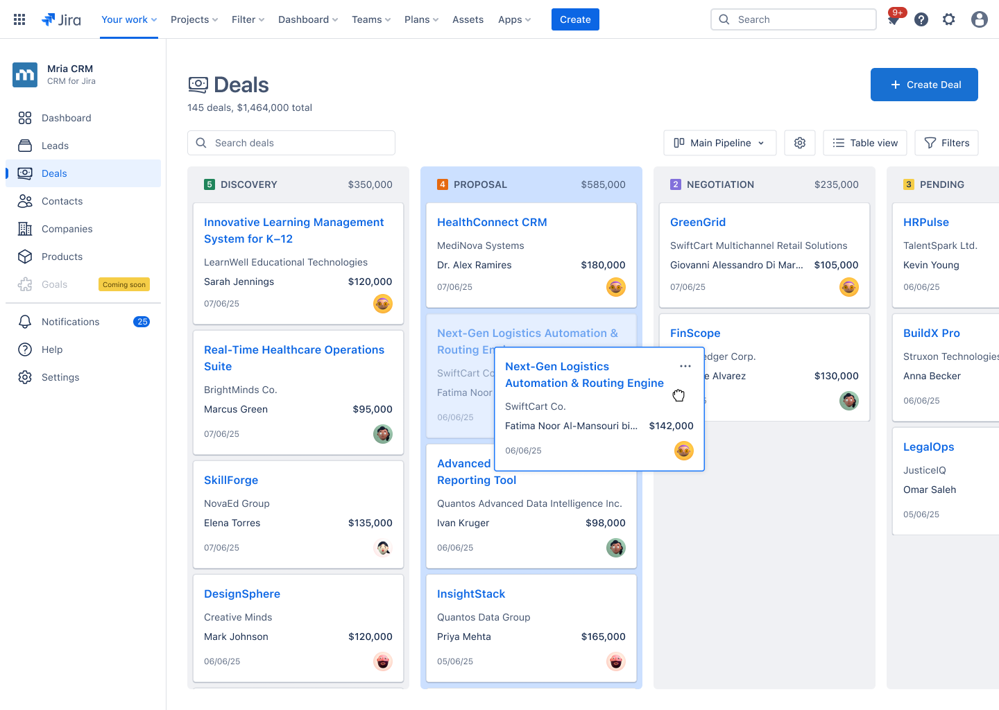 Mria CRM for Jira - Kanban Board for Deals