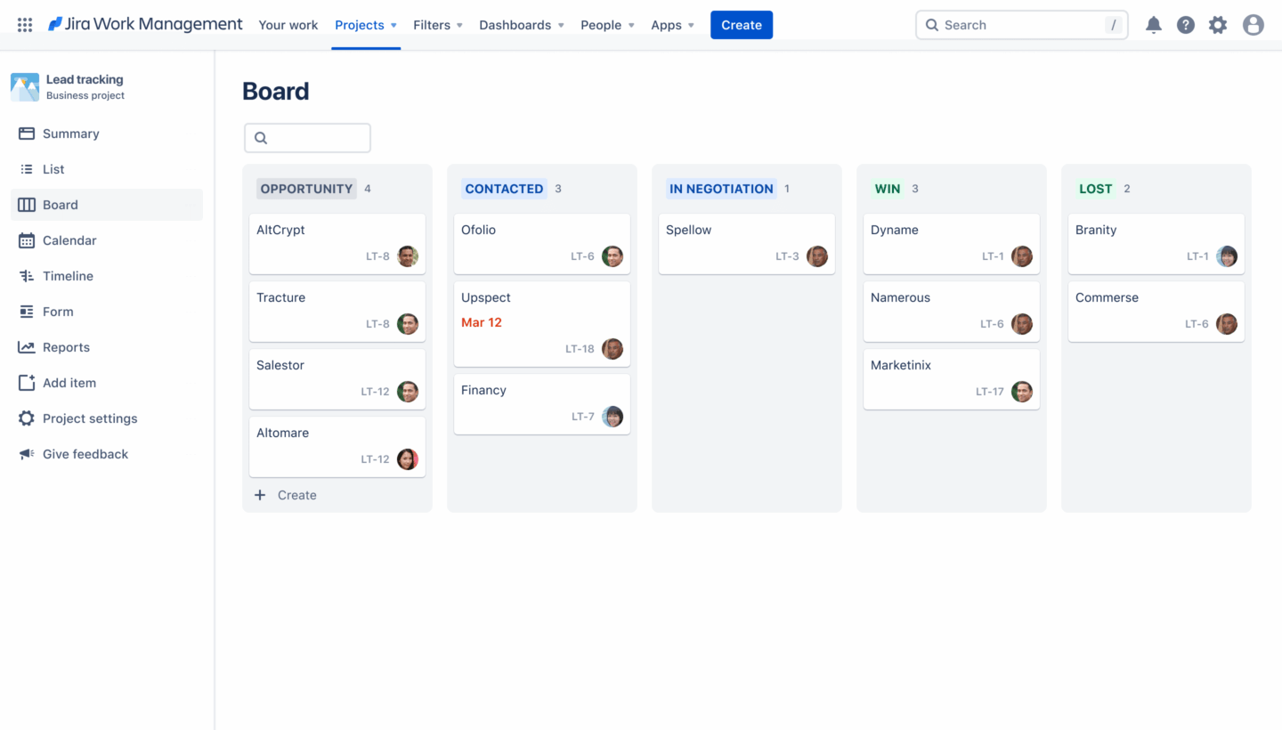 Lead tracking template - Kanban board in Jira