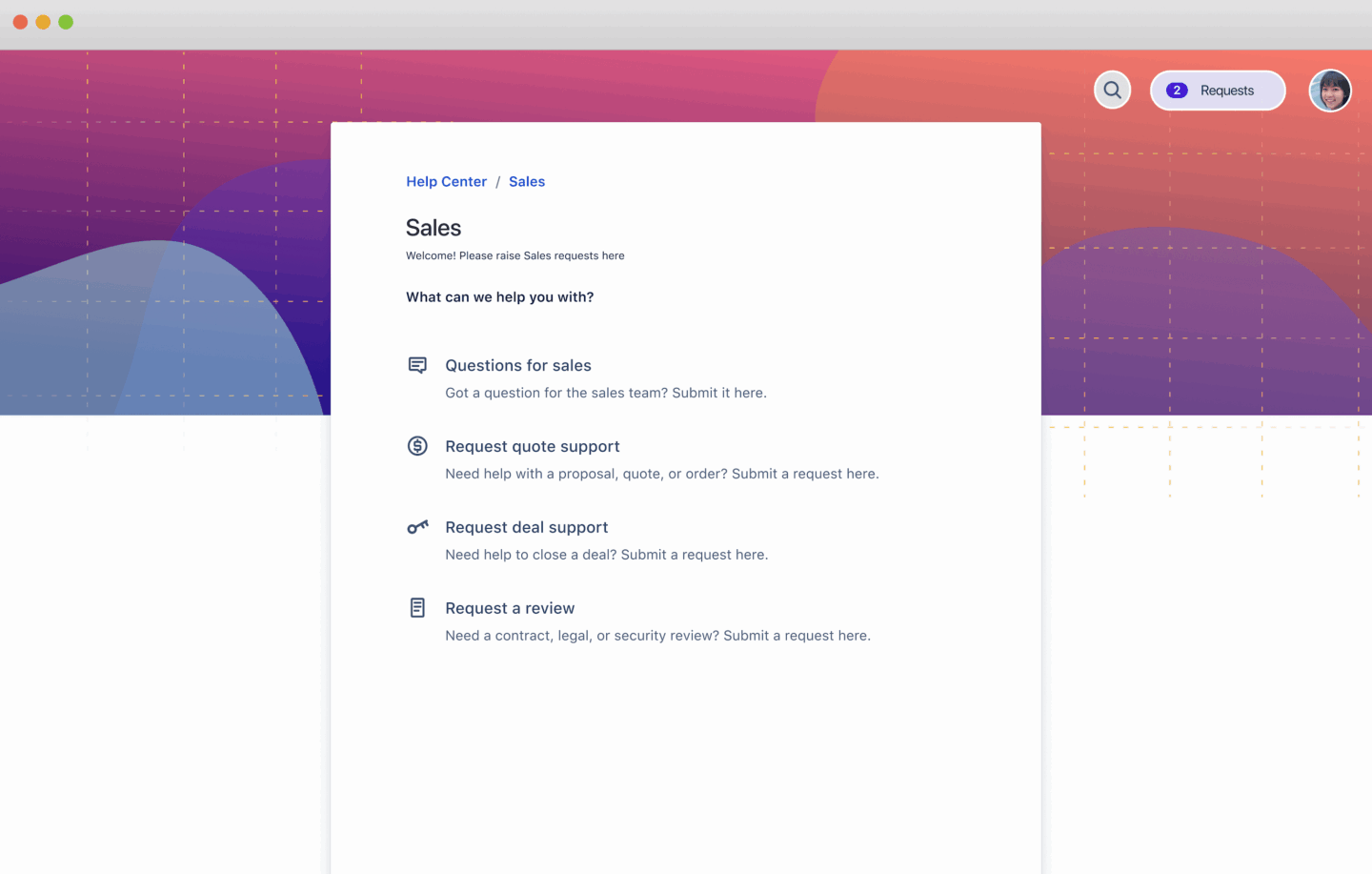 Sales service management template in Jira Service Management