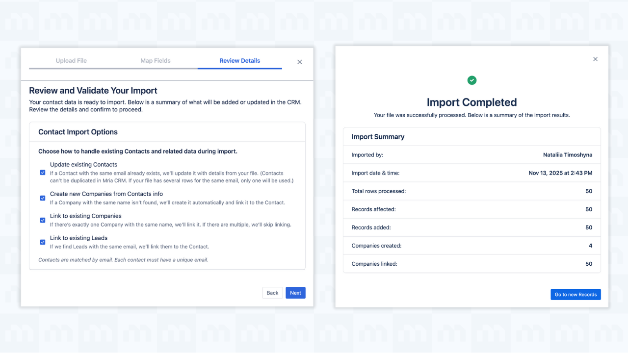 Step 4 - 5 - I mport Contacts in Mria CRM - Review & Import
