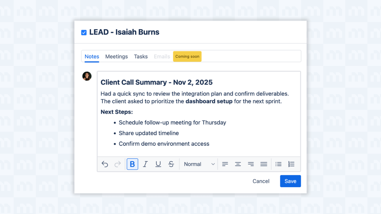 ich Notes Editor: Structured Notes Across Leads, Deals, Contacts, and Companies