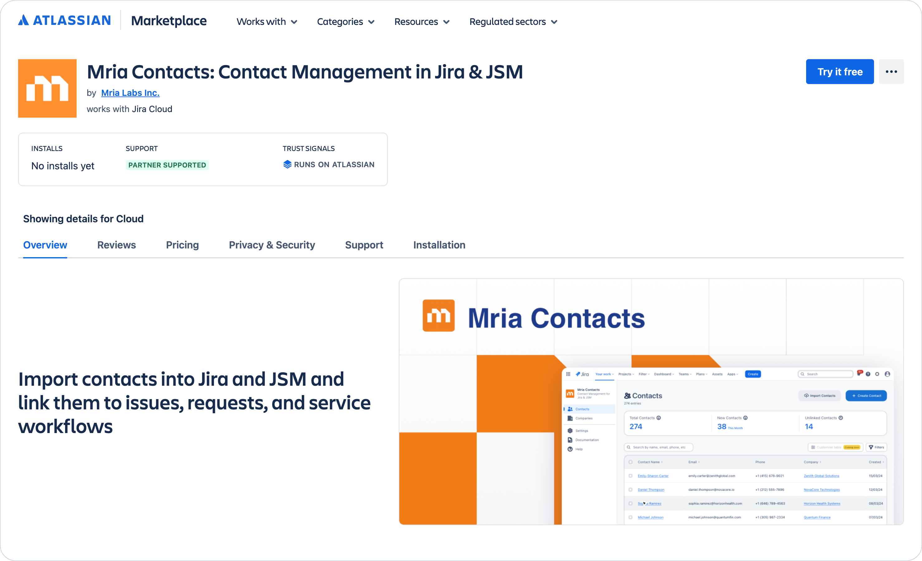 Mria Contacts: Contact Management  in Jira & JSM - Atlassian Marketplace listing