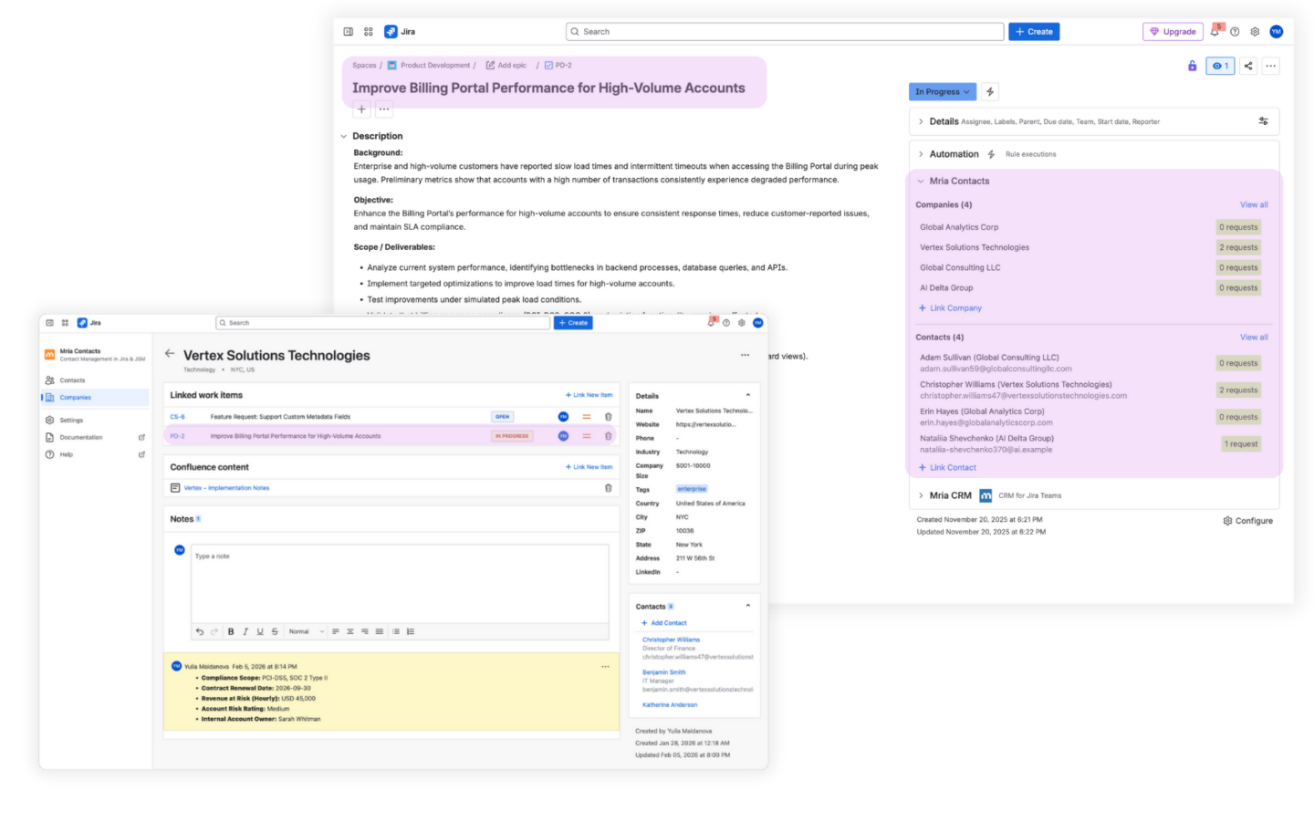 Bi-Directional Linking Across Jira Issues and Mria Customers