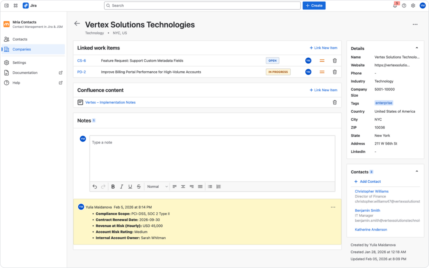 Company Profile in Mria Contacts