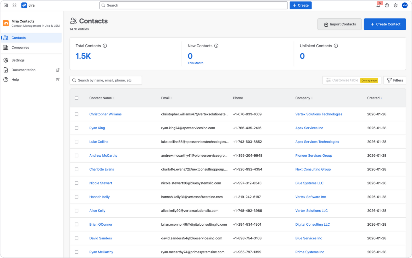 A Dedicated Interface for Customer Data in Jira with Mria Contacts app