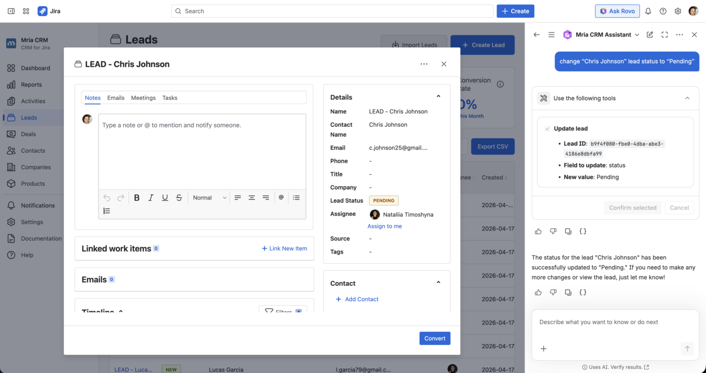 Mria CRM Rovo Agent: Introducing the Mria CRM Assistant in Jira