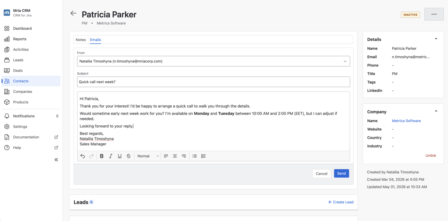 How Mria CRM: Gmail Connector Works Inside Mria CRM