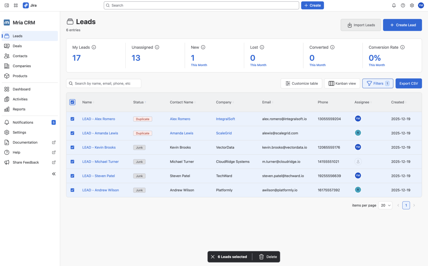 Bulk Delete for Mria CRM Records